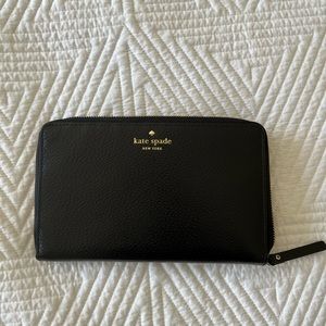 kate spade black leather travel wallet